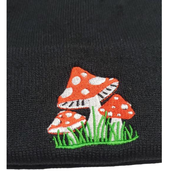 Embroidered Mushroom Beanie Hat | Size OS - Picture 2 of 4
